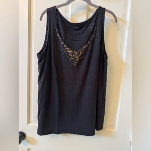 Eileen Fisher black tank top with Gold Accents